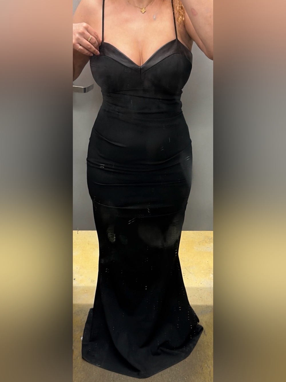 Sleek Black leather Trim Maxi Slip Dress